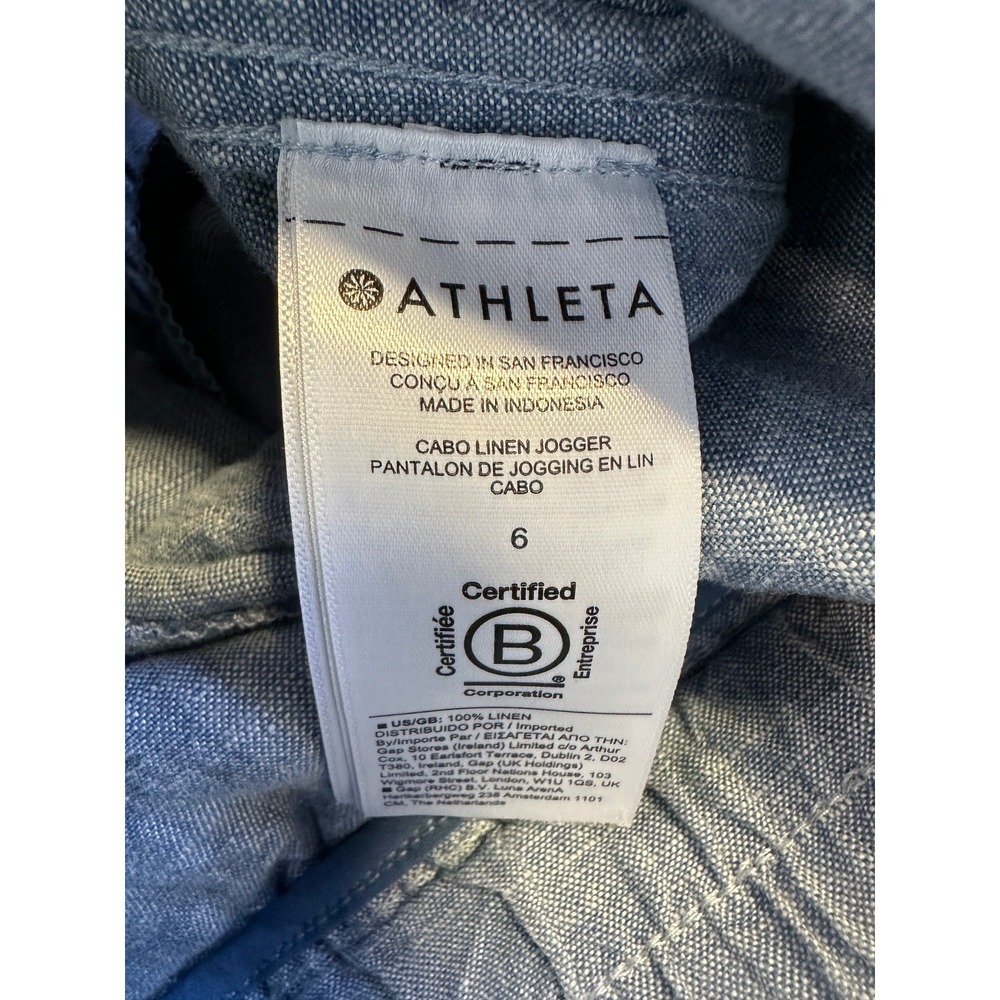Athleta Cabo 100% Linen Jogger Pants Chambray Blue Resort Beach Zip Pockets 6 - Picture 10 of 16